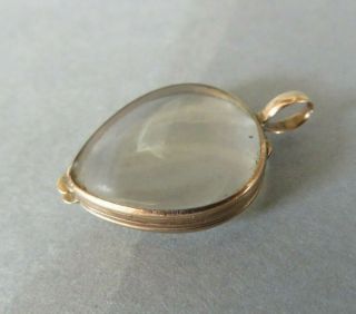 Antique Georgian 9ct Gold & Rock Crystal Miniature Heart Charm Locket Pendant
