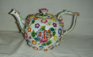 Antique 19thc Meissen Porcelain Flower Encrusted Teapot