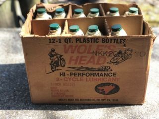 Vintage Wolfs Head Oil Bottles Outboard Marine Motorcycle Cans Display 2stroke