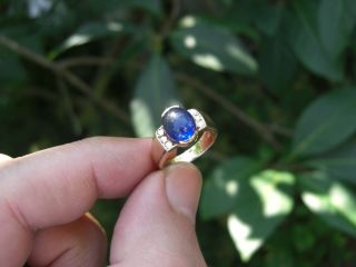 Vintage 5.  26ct Natural Ceylon Blue Sapphire Diamond 14k Gold Ring Oval Estate