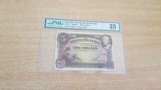Sarawak 5 Dollars 1929 Pmg 25 Rare Big Note