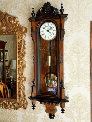 Antique Single Weight Vienna Regulator Wall Clock Burl Burr Walnut Case