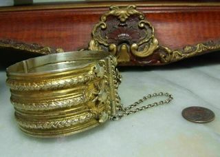 Antique Victorian Sterling Silver Heavy Rare Unique Bangle Bracelet