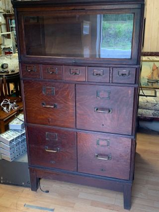 Double - Wide C.  1900 Yawman & Erbe 9 - Drawer Oak Stack File Cabinet