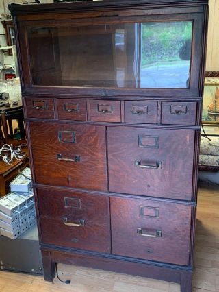 Double - wide c.  1900 Yawman & Erbe 9 - Drawer Oak Stack File Cabinet 2