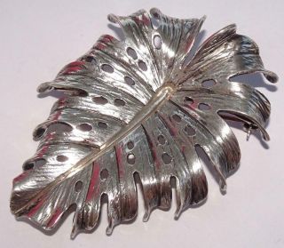 Large Vintage Mings Sterling Silver Leaf Pin - Ming 