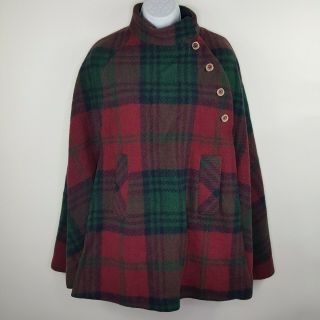 Vintage Boru Jimmy Hourihan Red Green Red Tartan Plaid Wool Long Cape Ireland