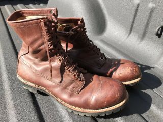Vtg 1963 Hh Brown Shoe Co.  Brown Leather Pilot Combat Boots Mens 12