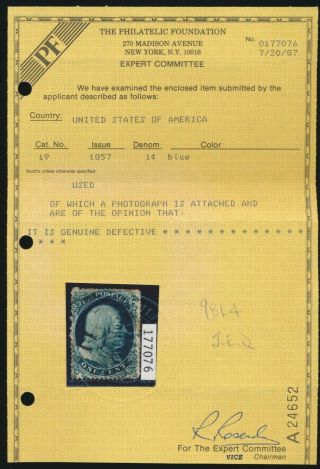 drbobstamps US Scott 19 Rare Stamp w/PF Cert SCV $9000 3