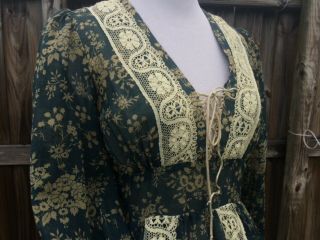 Vintage 70s Gunne Sax Teal Blue Floral Romantic Victorian Festival Maxi Dress 7