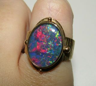 Magical,  Antique Victorian 18 Ct Gold Solid Black Fire Opal Ring