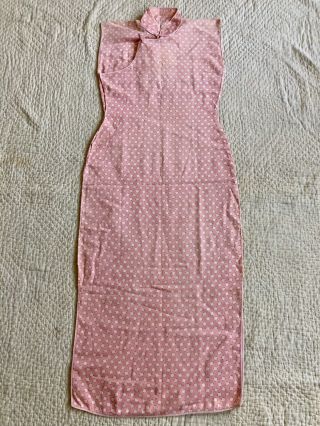 Vintage 1930s Chinese Pink Cotton Cheongsam Qipao Banner Dress Art Deco Print 2