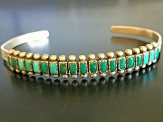 Turquoise Bracelet Native American Zuni Vintage Sterling Silver Petit Point Band