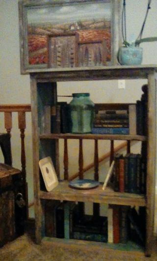 Vintage Blue Bookshelf,  Farmhouse Rustic