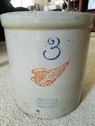 Vintage Red Wing 3 Gallon Crock Stoneware Pottery Antique