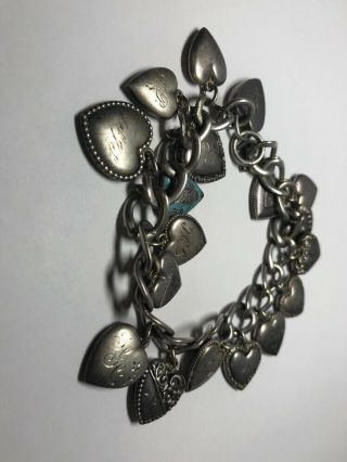 Antique Victorian Sterling Silver 925 Puffy Heart Charm Bracelet Enameled 2