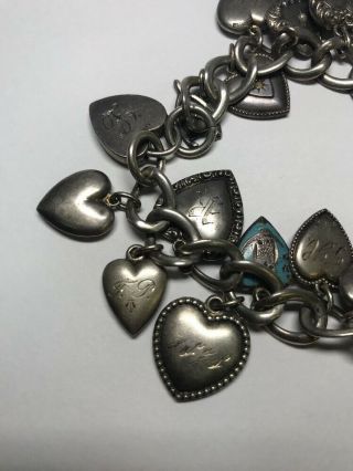Antique Victorian Sterling Silver 925 Puffy Heart Charm Bracelet Enameled 3