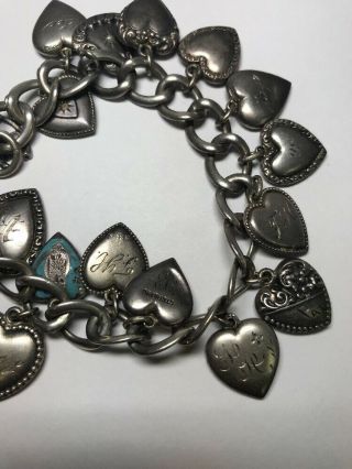 Antique Victorian Sterling Silver 925 Puffy Heart Charm Bracelet Enameled 5
