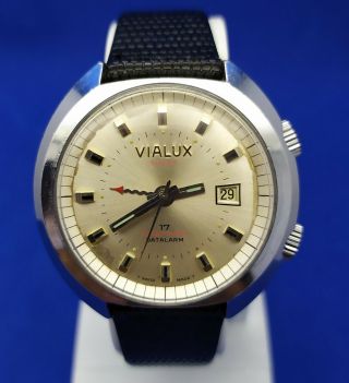 Rare Vintage Vialux Datalarm Alarm Watch As1931 Mens Wristwatch Swiss Made