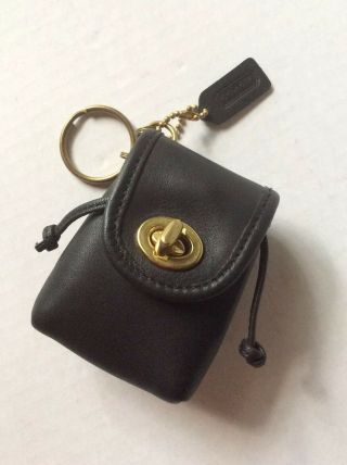 Coach Vintage Black Leather Mini Bag Keychain Fob Coin Purse