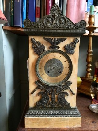 Rare Antique French Empire Grand Tour Sienna Marble Bronze Clock Silk Suspension