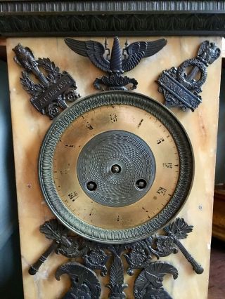 Rare Antique French Empire Grand Tour Sienna Marble Bronze Clock Silk Suspension 3