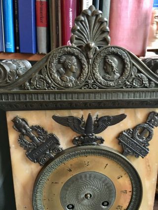 Rare Antique French Empire Grand Tour Sienna Marble Bronze Clock Silk Suspension 4