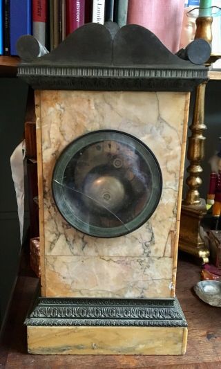 Rare Antique French Empire Grand Tour Sienna Marble Bronze Clock Silk Suspension 7