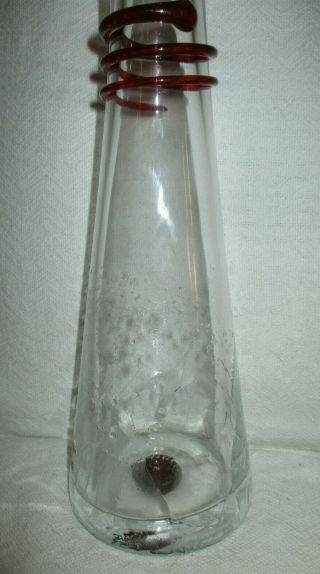 RARE Vintage KOSTA BODA Art Crystal Clear DECANTER Crackle Glass Red Top Signed 2