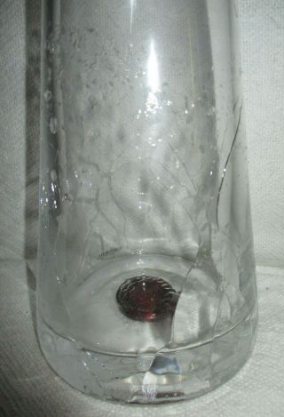 RARE Vintage KOSTA BODA Art Crystal Clear DECANTER Crackle Glass Red Top Signed 7