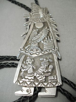 One Of The Biggest Best Vintage Navajo Sterling Silver Kachina Bolo Tie