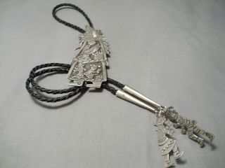 ONE OF THE BIGGEST BEST VINTAGE NAVAJO STERLING SILVER KACHINA BOLO TIE 2