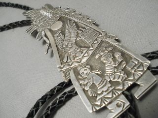 ONE OF THE BIGGEST BEST VINTAGE NAVAJO STERLING SILVER KACHINA BOLO TIE 3