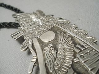 ONE OF THE BIGGEST BEST VINTAGE NAVAJO STERLING SILVER KACHINA BOLO TIE 5
