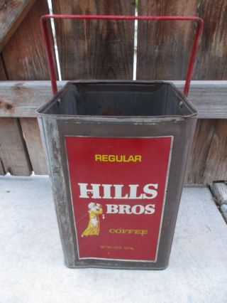 VINTAGE HILLS BROS COFFEE RED CAN BRAND LARGE 20 LB HANDLE CAN COFFEE TIN 2