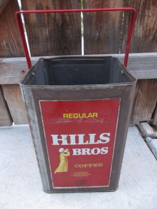 VINTAGE HILLS BROS COFFEE RED CAN BRAND LARGE 20 LB HANDLE CAN COFFEE TIN 4