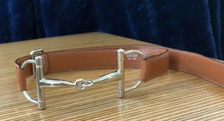 Rare Classic Gucci Silver Horse Bit Adjustable Pebble Leather Belt Italy Vtg 90s