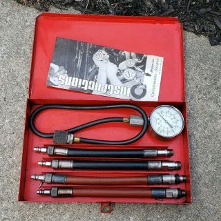 Vintage Snap On Compression Gauge 0 - 250psi With Adapters