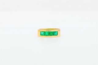 Vintage 1950s $3000 2ct Colombian Emerald Asscher Cut 18k Gold Wedding Band Ring
