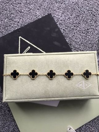 Van Cleef & Arpels 18k Vintage Alhambra Black Onyx 5 Motif White Gold Bracelet