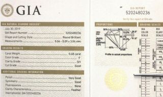 GIA loose certified.  48ct SI1 F round diamond estate vintage 9