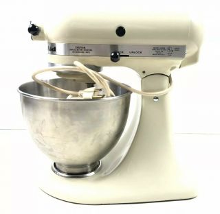 Vintage Kitchen Aid K45ss Almond Hobart Stainless Steel Bowl 3 Attachments