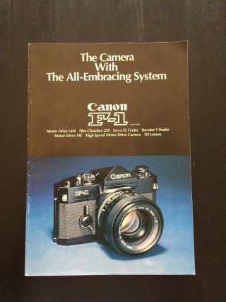 Vintage Black Canon F - 1 SLR 35mm Film Camera w/50mm f/1.  8 FD Lens EXC w/booklet 6