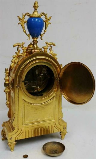 Antique French 8Day Bronze Ormolu & Blue Sevres Porcelain Mantle Clock 11