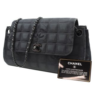 Chanel Newtravel Line Hand Bag Black Nylon Leather Vintage France Auth Z38 W