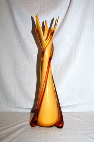 Vintage Murano Mid Century Modern Cased Art Glass Vase Hand Blown 18.  5 " T