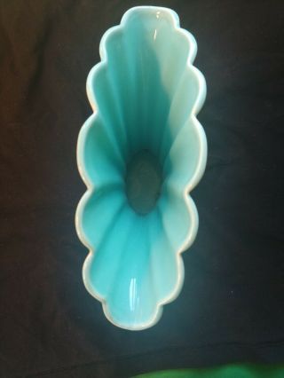 Vintage Gladding McBean Catalina Pottery Fan Vase C310 Ivory and Turquoise 5