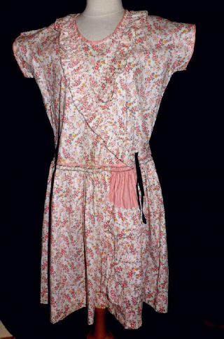 Vtg 20s Flapper Old Nos Pink Floral Calico Novelty Cotton Summer Dress S M