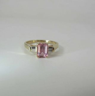 Vintage 14k Yellow Gold Pink Kunzite & Diamond Baguette Ring