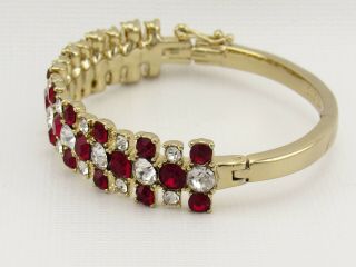 Vintage Givenchy Clear & Red Crystal Rhinestone Silver Tone Hinged Cuff Bracelet 3